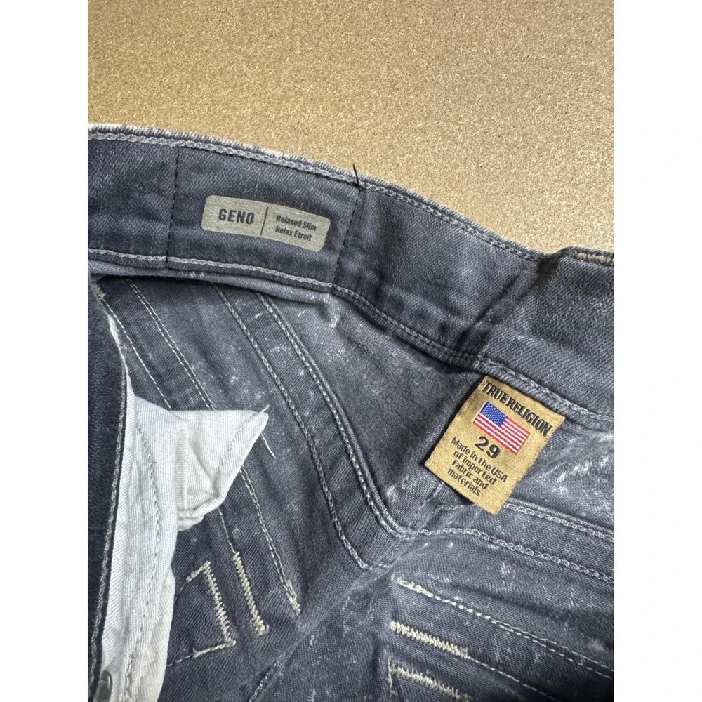 True Religion Geno Relaxed Slim Jeans Mens 29 Grey Acid Wash Flap Pocket Denim